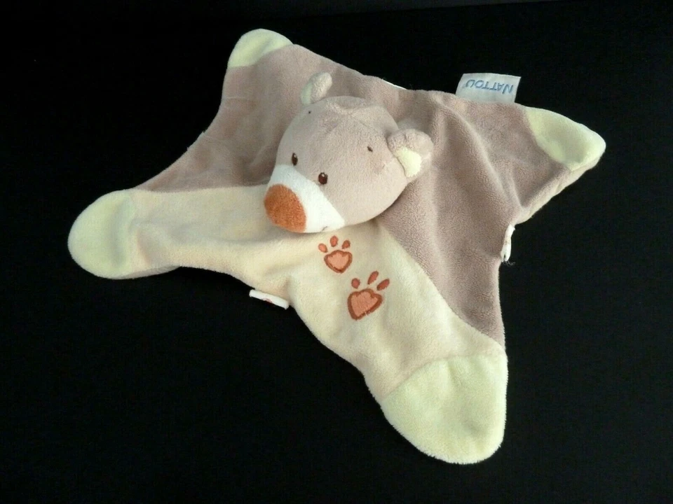 *. DOUDOU PLAT OURS POL NATTOU beige écru empreinte orange EXCELLENT ETAT - Photo 3/4
