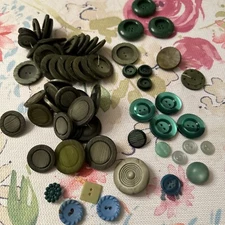 Vintage Lot of Buttons Greens Blues 2 & 4 Hole Shank Indented Mixed Materials