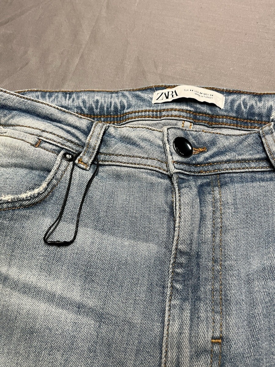 ZARA Crop Jeans Size 34x25 Ripped Distressed Style Paint Splatter