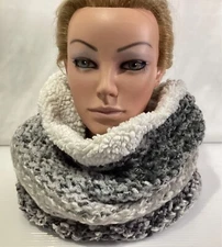 Sonoma Woman’s Winter Infinity Scarf Reversible White/ Grey with Metallic accent
