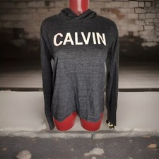 CALVIN KLEIN JEANS WOMEN GRAY HOODIE WITH PEACH LOGO-HI/LOW SIZE SMALL S