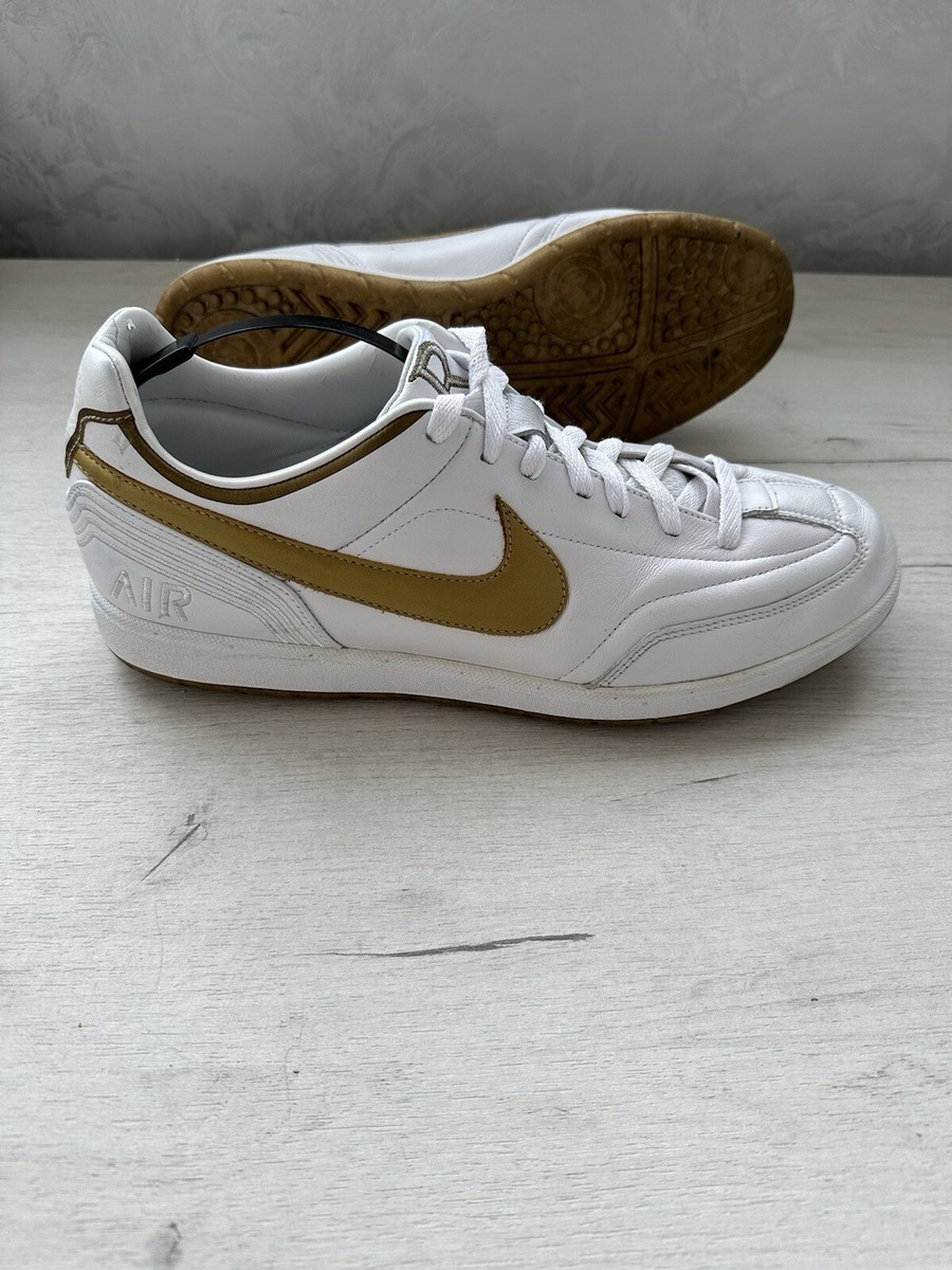 Nike Tiempo Ronaldinho R10 Indoor Shoes White Gold Leather US12