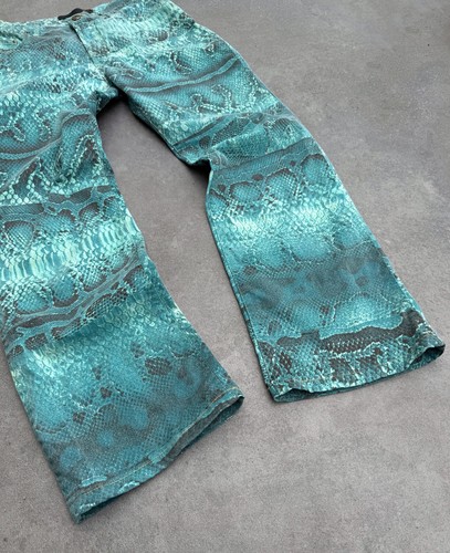 2000's Roberto Cavalli JUST CAVALLI Snakeskin Printed Straight Jeans Blue Sz 30 - Picture 12 of 18