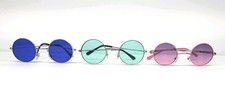 Set Of 3 Round Frame Colored Sunglasses Blue, Green  Pink
