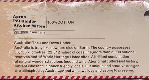 NEW Australia Kangaroo Apron , Pot Holder & Kitchen Mitten Set Souvenir Keepsake - Picture 4 of 24