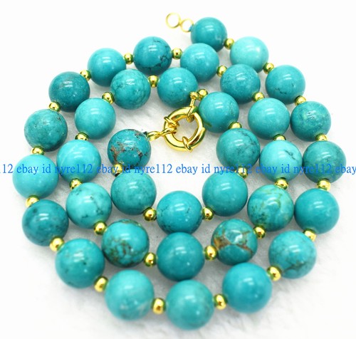 Collana perle pietre preziose rotonde turchese blu naturale originale 6/8/10/12 mm 18" AAA - Foto 9 di 12