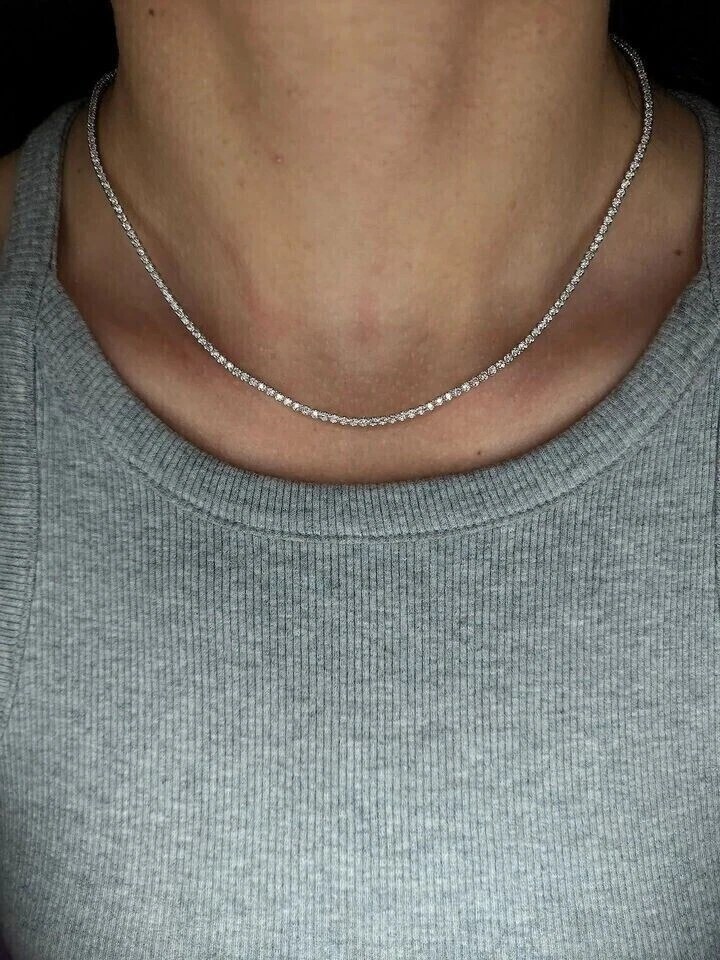 6Ct Round Cut Lab Created Diamond 2MM Tennis Necklace 14K White Gold Plated 15'' - Image 2 of 3