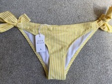Image of New Jack Wills Bikini Bottoms in UK 10 in Yellow and White Stripe.