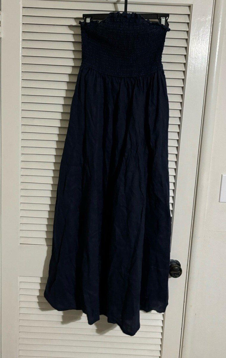 Boden Strapless Linen Midi Dress Navy
