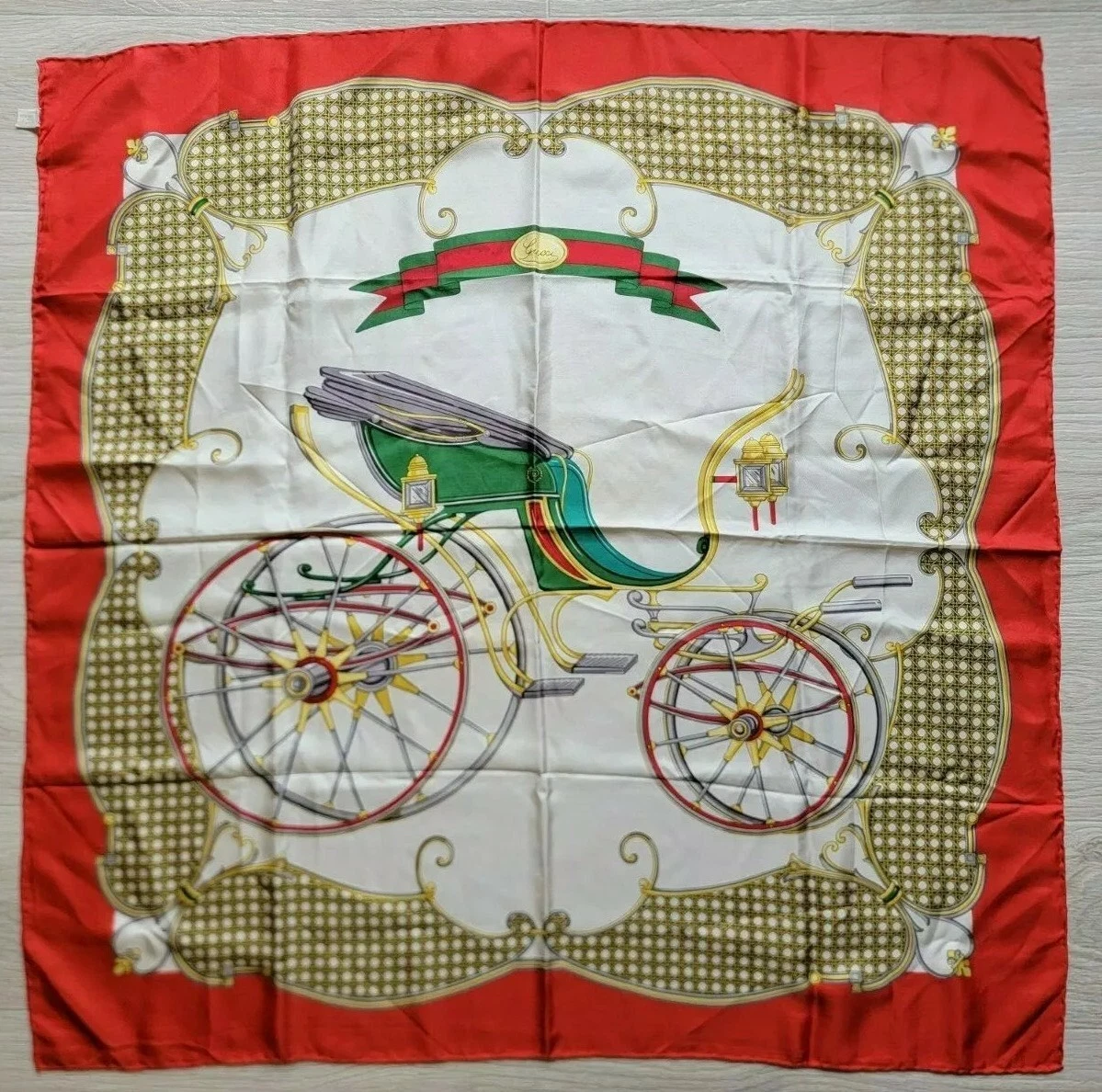 Rare Foulard Vintage Authentique Soie GUCCI Bande Tissée Coach 34 pouces