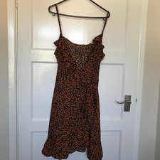 Brown Black Animal Print Wrap Dress Size Medium 10 12 Sleeveless Strappy V Neck