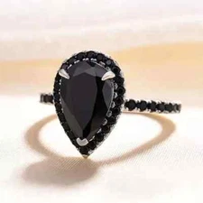 Pear Cut Lab-Created 2.00Ct Black Spinel Engagement Ring 14K White Gold Plated