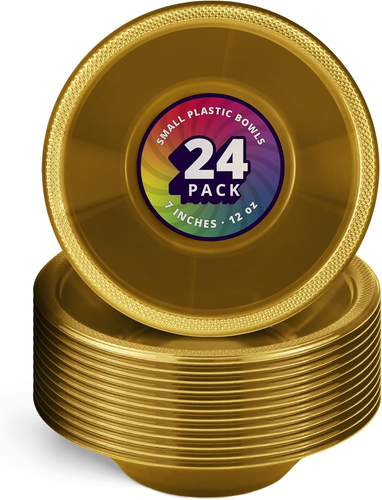 24 Small Plastic Bowls, 7 Inch Disposable Popcorn, Soup, and Salad Bowls, Kids B