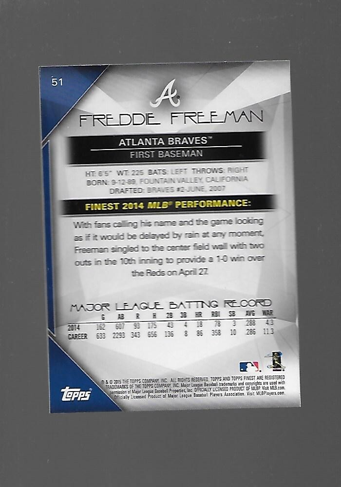 2015 Freddie Freeman, Topps Finest, World Series MVP #51 2015 Freddie Freeman, Topps Finest, World Series MVP #51
