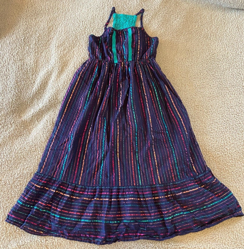 Cat & Jack Girls Long Multicolor Metallic Striped Sleeveless Lined Dress Size L