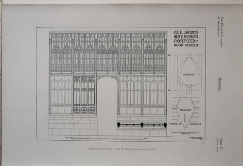 1915 ARCHITECTURE PRINT ROOD SCREEN ALL SAINTS CHURCH WALSOKEN NORFOLK BULLOCK