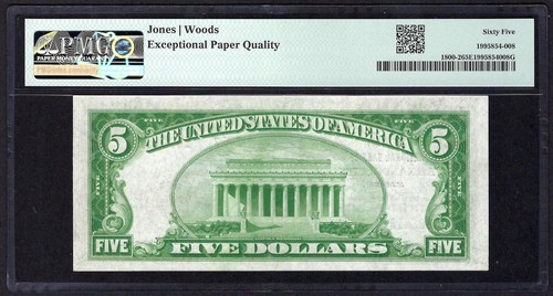🇺🇸AL 1929 $5 TYPE-TWO ♚♚ALEXANDER CITY, ALABAMA♚♚ PMG GEM UNC 65 EPQ AMAZING! - Picture 3 of 3