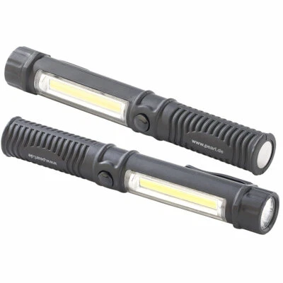 PEARL 2er-Set 2in1-LED-Taschenlampen mit COB-LED-Arbeitsleuchte, Magnet