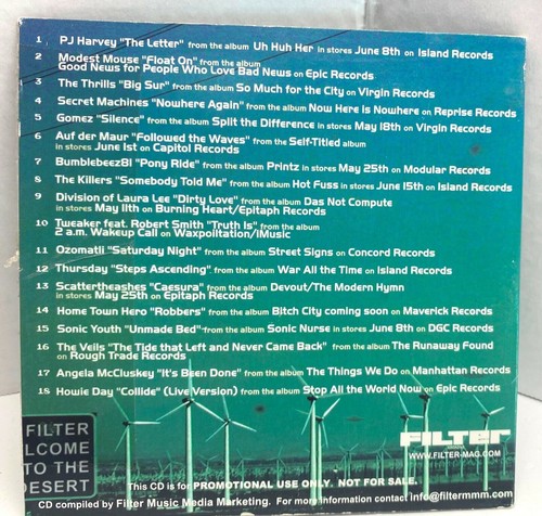 Filter Magazine Welcome to the Desert 2004 CD Digipak Sampler Sonic Youth Killer - Imagen 5 de 7
