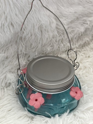 Hummingbird Feeders Hanging Mason Jar Garden 6 oz Easy Fill Glass Set Of 2 - Picture 4 of 8