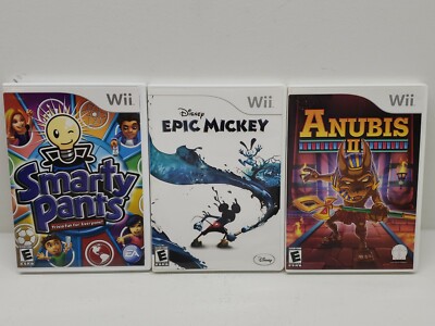 Nintendo Wii Lot Smarty Pants, Epic Mickey & Anubis With Boxes & Manuals