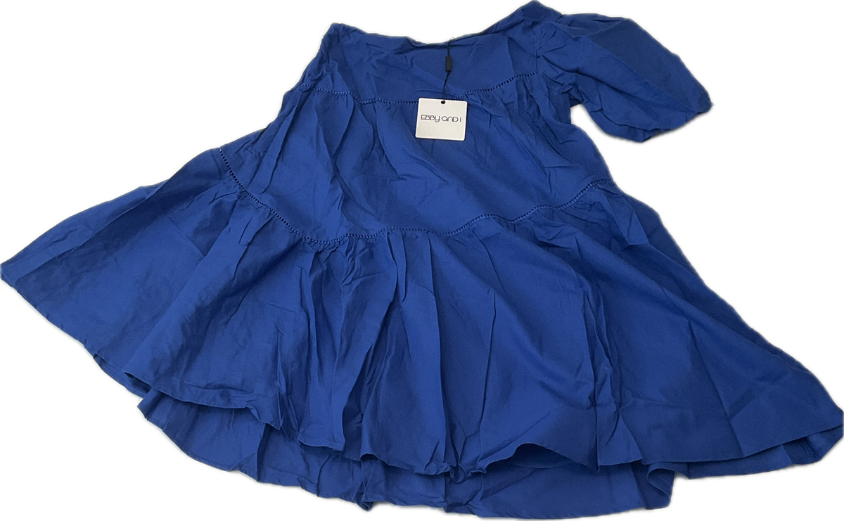 Ebby And I Puff Sleeve Dress Womens Size 8 Blue One Shoulder Lined Side Zip  | eBay