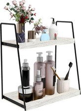 Bathroom Counter Organizer Vanity Countertop Storage Shelf 2 Tier Rustic White