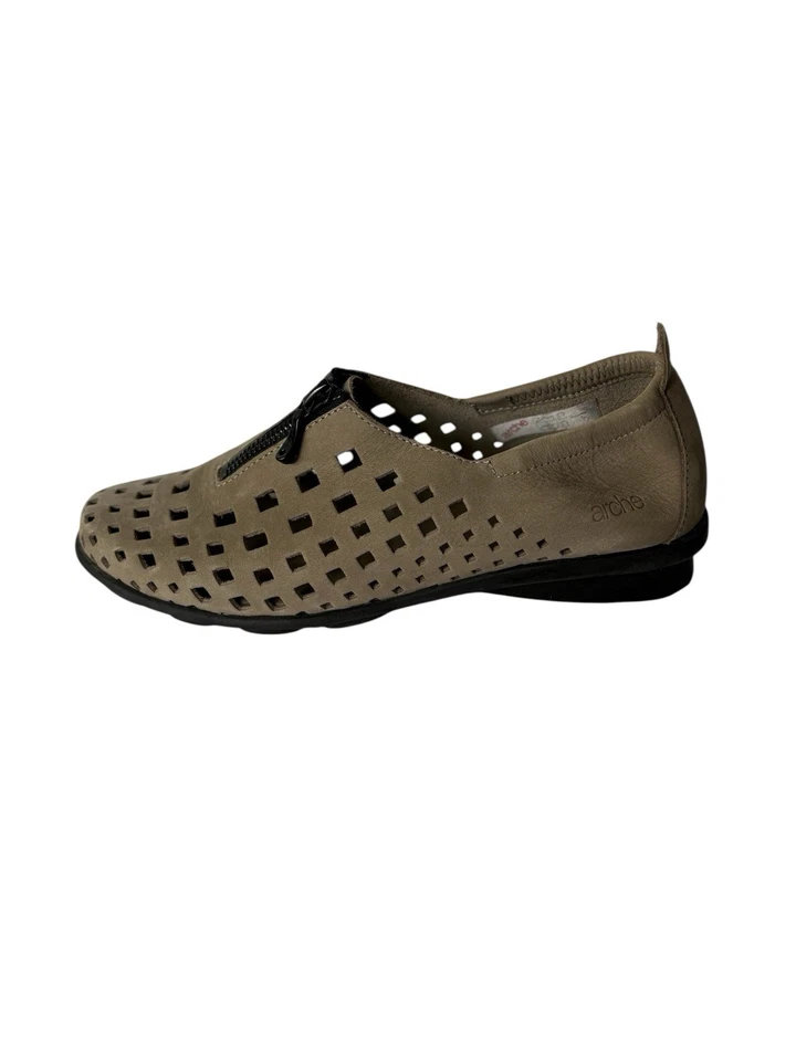Zapatos cómodos Arche Taupe Cuero Nubuck Corte Lazer Cremallera Planos Talla 36 Francia EE. UU. 5 Foto 2 de 4