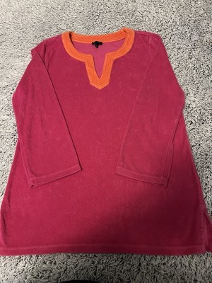 Talbots Women's Hot Pink Orange Trim Terry Summer Beach Cover Dress Size L