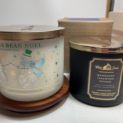 White Barn Set Of 2 Three Wick Candles Vanilla Bean Noel /Mahogny Teakwood NIB