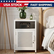 Stainless Steel Side Table Metal Locker Nightstand W Locking Door Open Shelf
