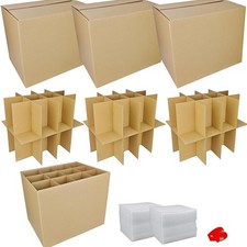 3 Sets Moving Boxes with Divider Kits,16 x 12 x 13 Inch Glassware Dish Packin...