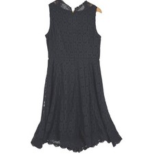 LOFT Lace Fit & Flare Dress Womens 4 Black Sleeveless V-Neck Eyelet Cocktail