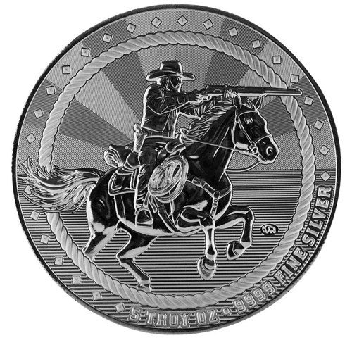 5 oz Silver Cowboy Rifleman Round w/ Buffalo Privy .9999 Silver Round #A702