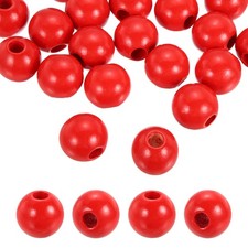 25pcs 30mm Red Natural Wood Beads with 10mm Hole Round Wooden Loose Spacer Ball,