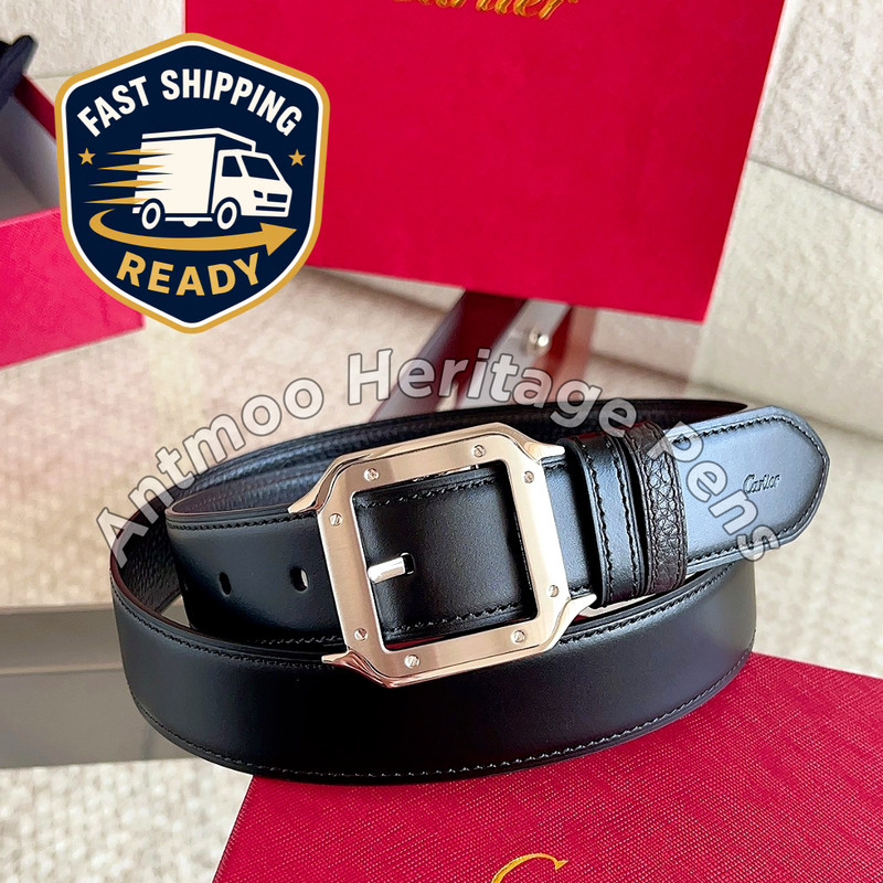 Hot CARTIER Santos Black Leather Belt Palladium Buckle Luxury Men Designer Rare