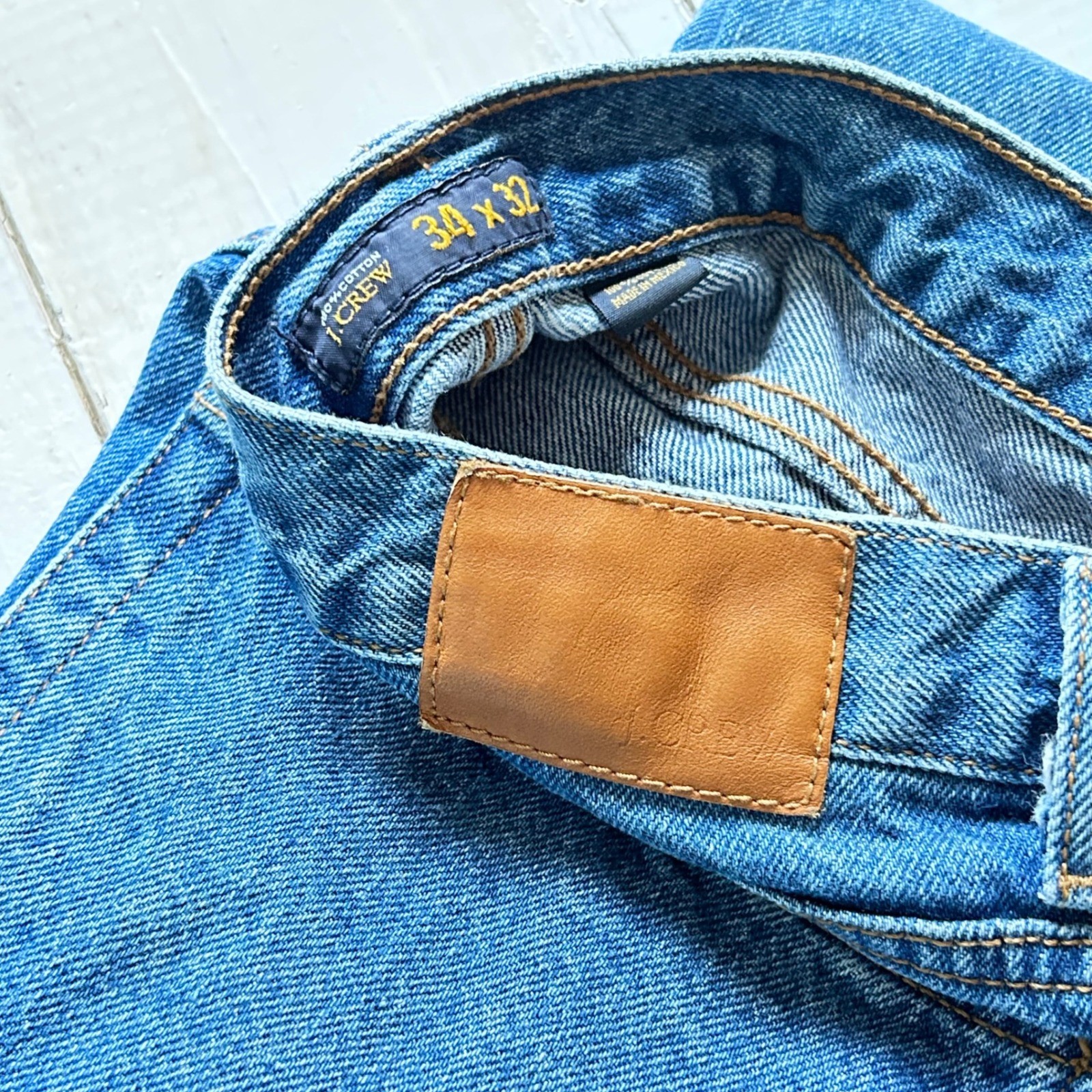 J Crew 34x32 Mens Button Fly Denim Jeans Blue Classic Straight Leg