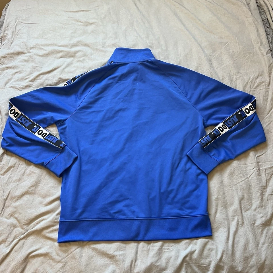 耐克男式田径夹克大号蓝色Just Do It胶带标志全拉链口袋 — 第 3/4 张图片