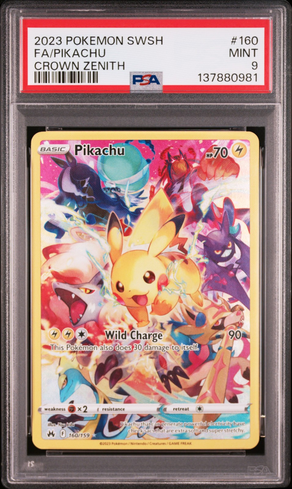 2023 POKEMON SWORD & SHIELD CROWN ZENITH #160 FULL ART/PIKACHU PSA 9