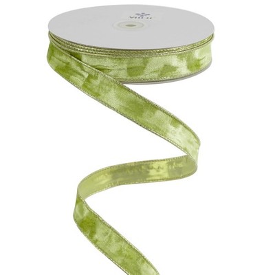 Moss Green and Gold Velvet Ribbon 1 Inch Thin Wired 25 Yards Spool Two Tone