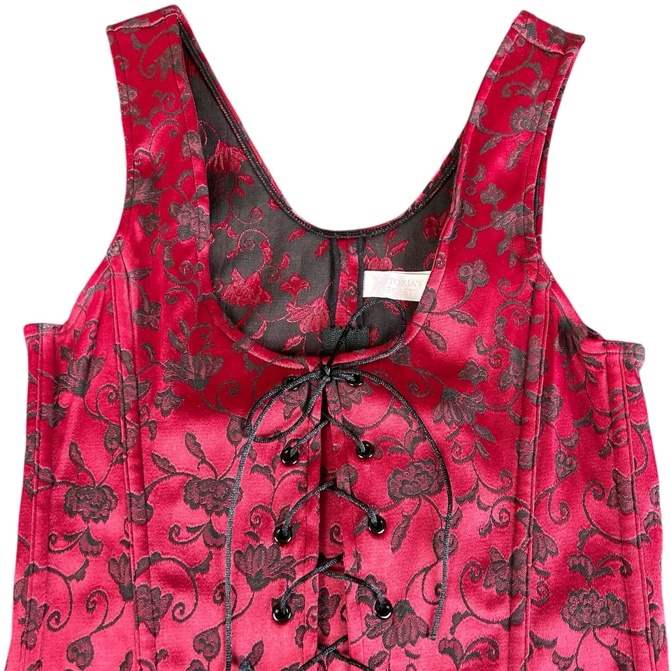 Corsé de satén Victoria's Secret para mujer talla pequeña rojo Y2K floral bordado top  Foto 2 de 4
