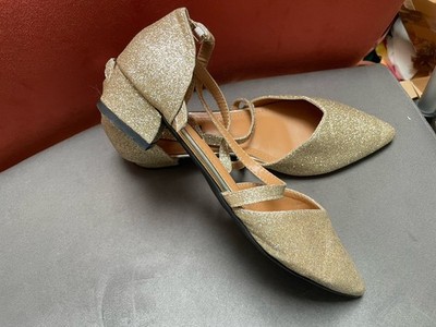 Festliche Bei Zi Sandalen Pumps Kunstleder Glamour goldfarben Glitzer Gr. 40