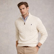 Ralph Lauren Polo Men’s Quarter-Zip Sweater Cable Knit Jumper Pullover Cream XL