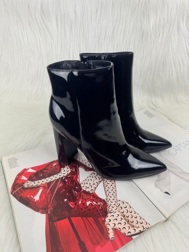 Women's Bamboo Harper Pointed Toe Faux Patent Leather Ankle Bootie Black Sz 8.5 - Picture 2 of 11