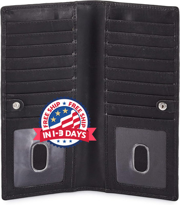 Cartera Larga Plegable de Cuero Soporte de Tarjeta ID Billetera para Hombres