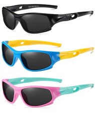 3 Pack Flexible Kids Polarized Sunglasses For Boys Girls With Strap, Sport Su...