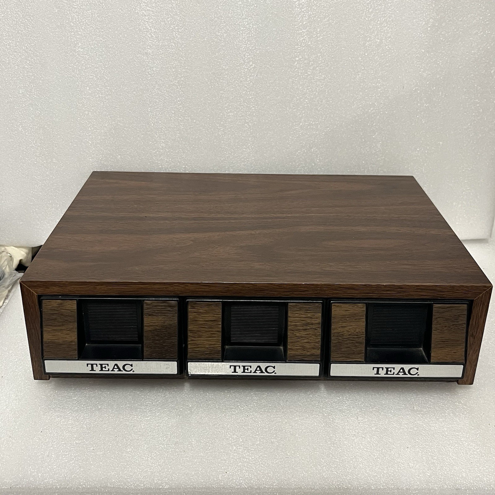 Vintage Teac 3 Drawer 42 Audio Cassette Tape Storage Holder Case Faux Wood Grain