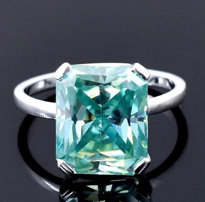 Natural 4.ct VS1/Radiant Cut/Blue Moissanite Solitaire Ring 14k White Gold solid