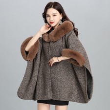 British Style Women Shawl Hooded Winter Faux Fur Cape Coat Retro Elegant Fashion