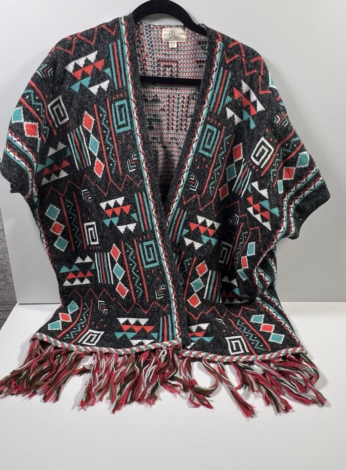 Aztec Western Sweater Kimono Poncho One Size Multicolor Boho Festival Artsy